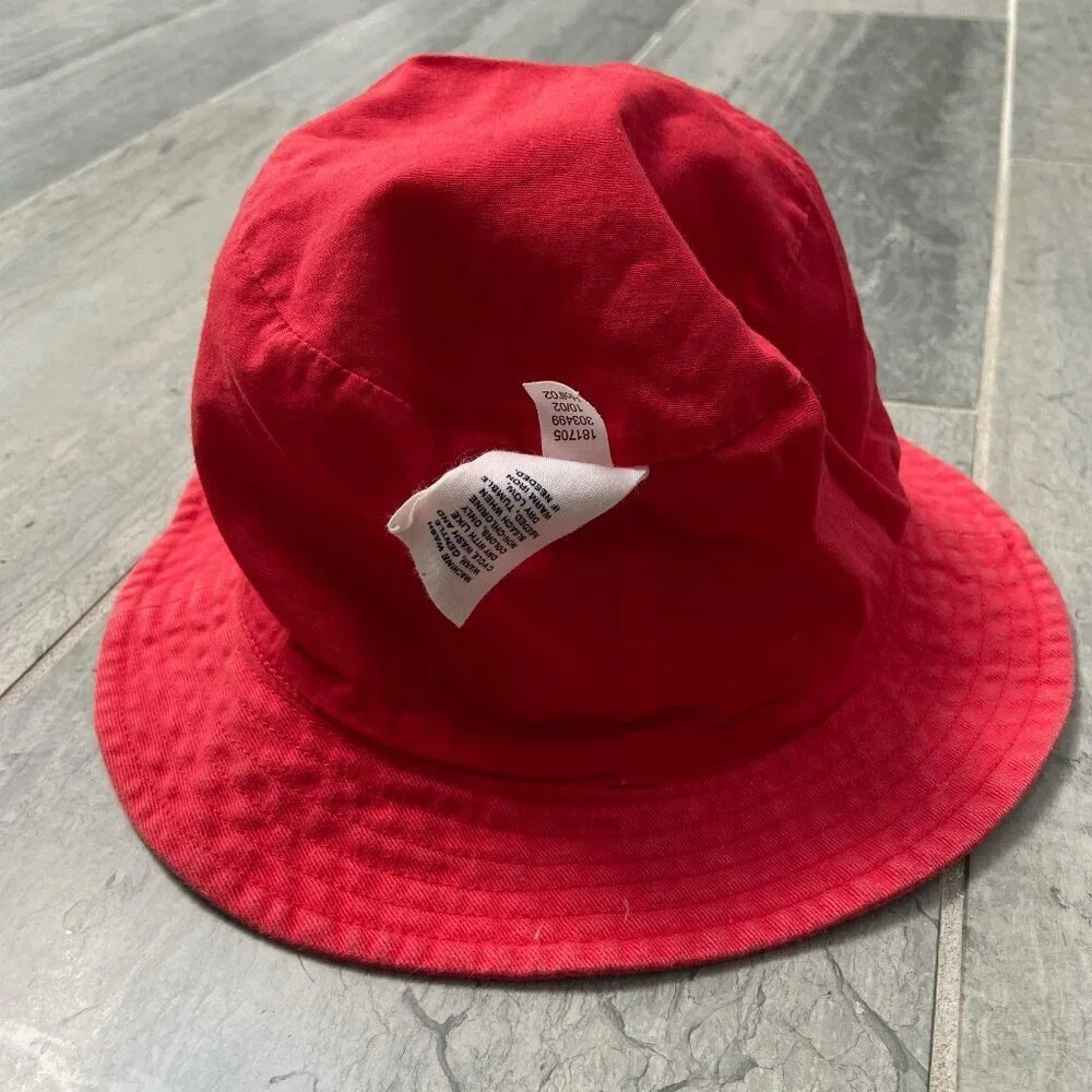 Baby Gap Cotton Bucket Sun Hat with Rose Detail – Red/Pink, Size 12–18 Months